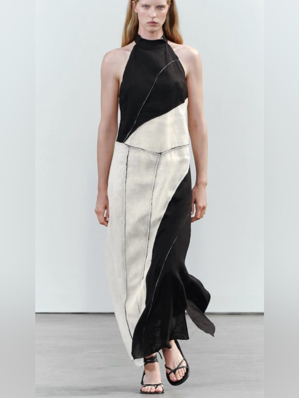 Zara Black and Cream Halter Maxi Dress